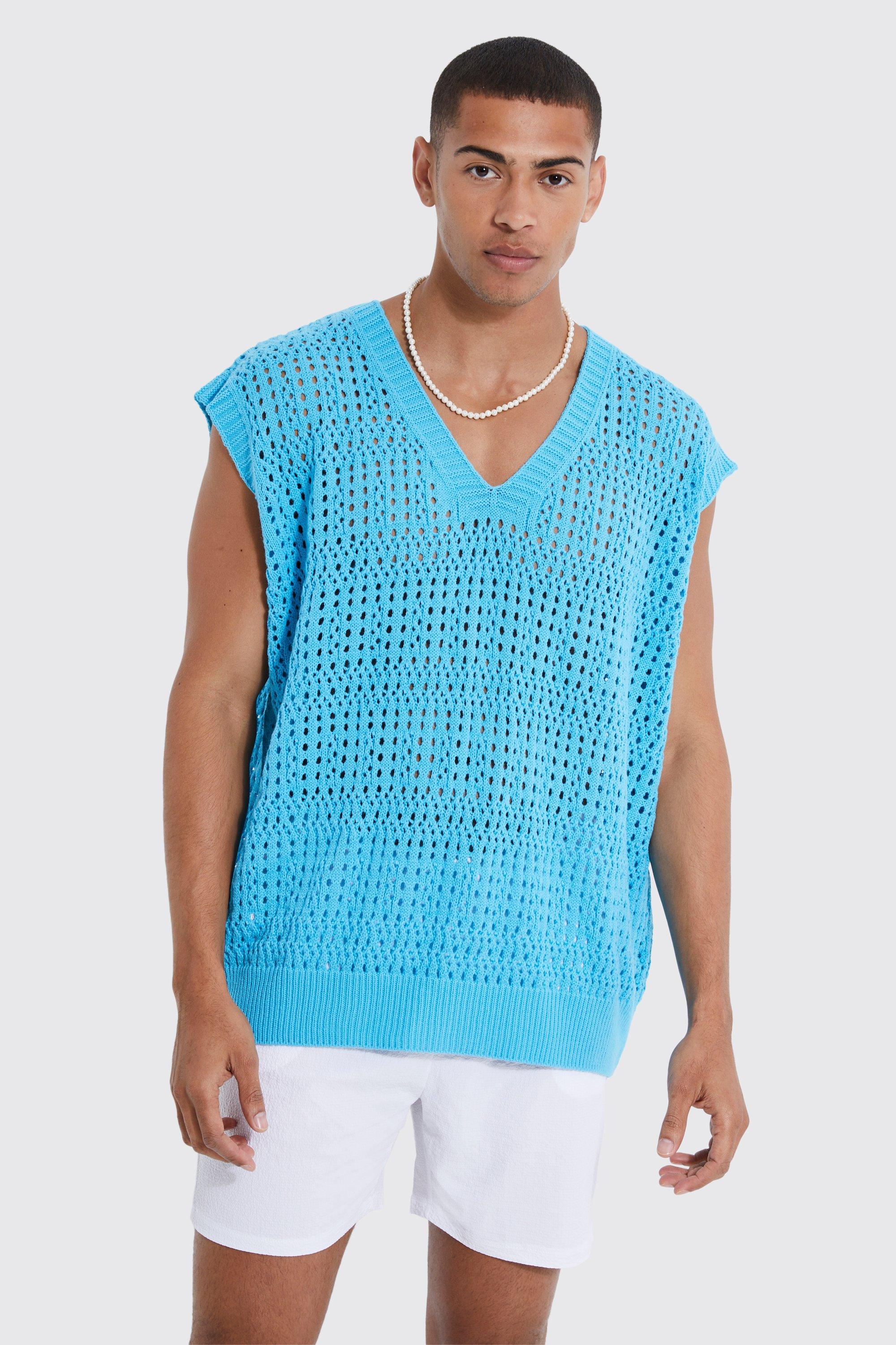 Oversized Crochet Sweater Vest | boohooMAN USA