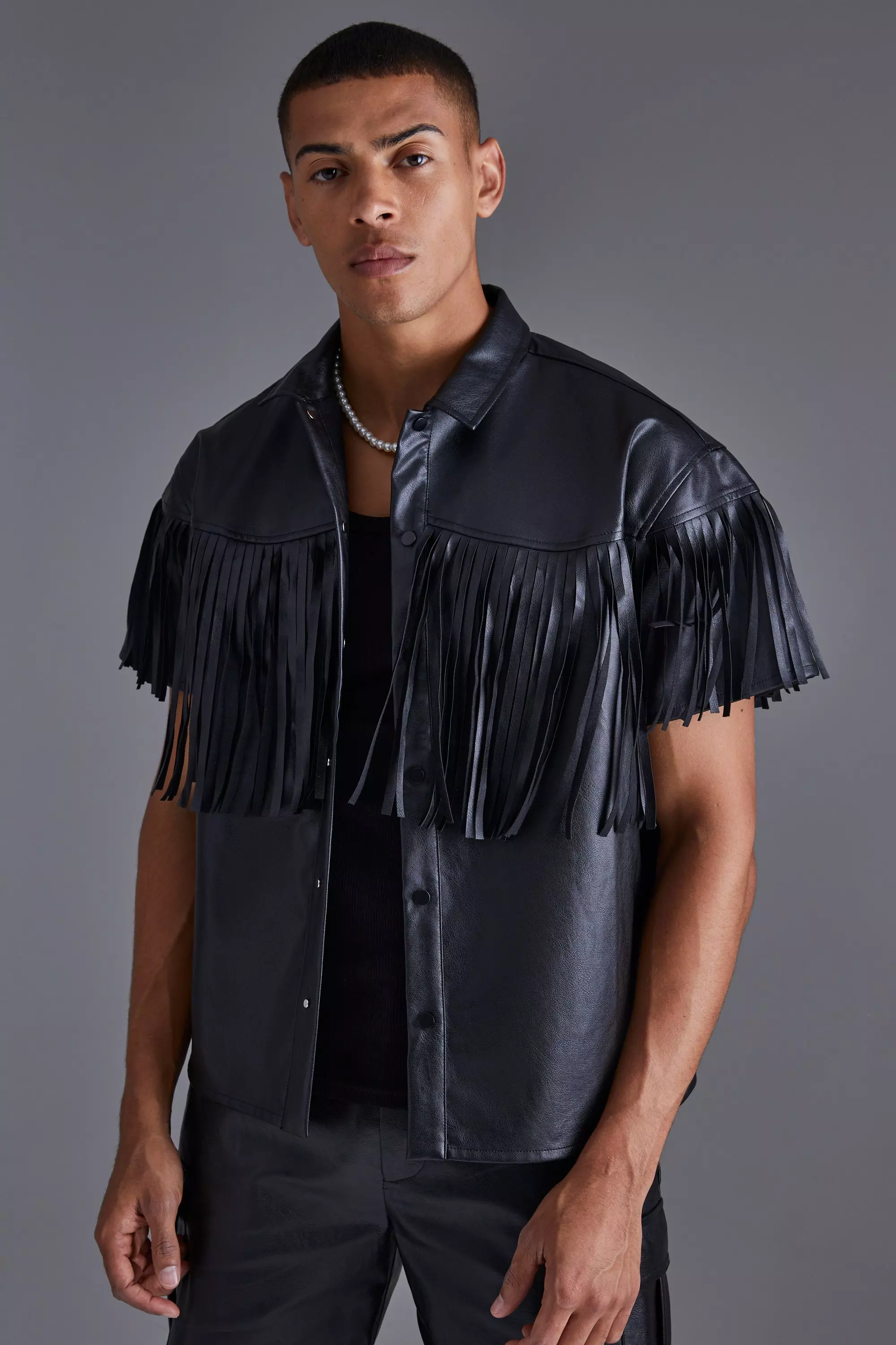 Pu Fringe Boxy Shirt Black