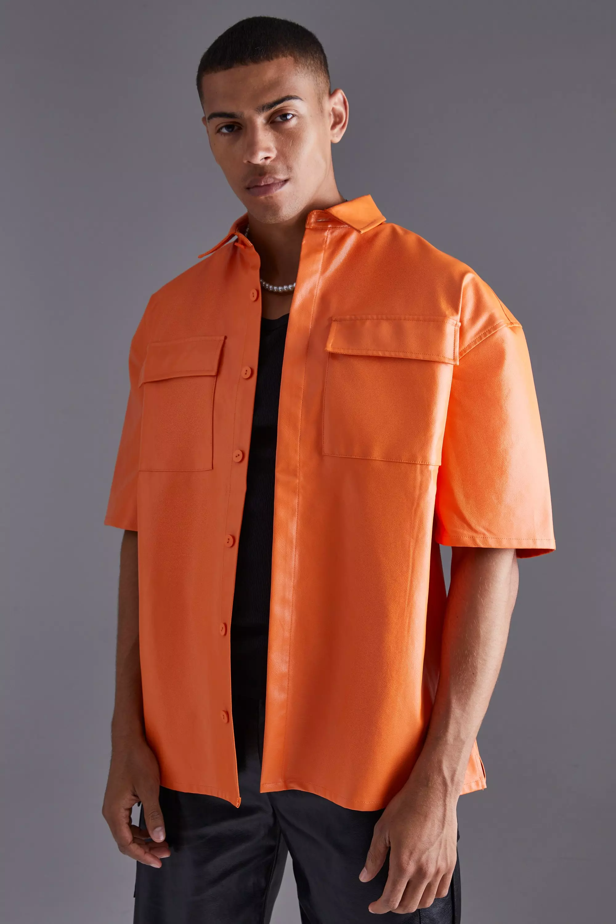 Pu Oversized Boxy Shirt Orange