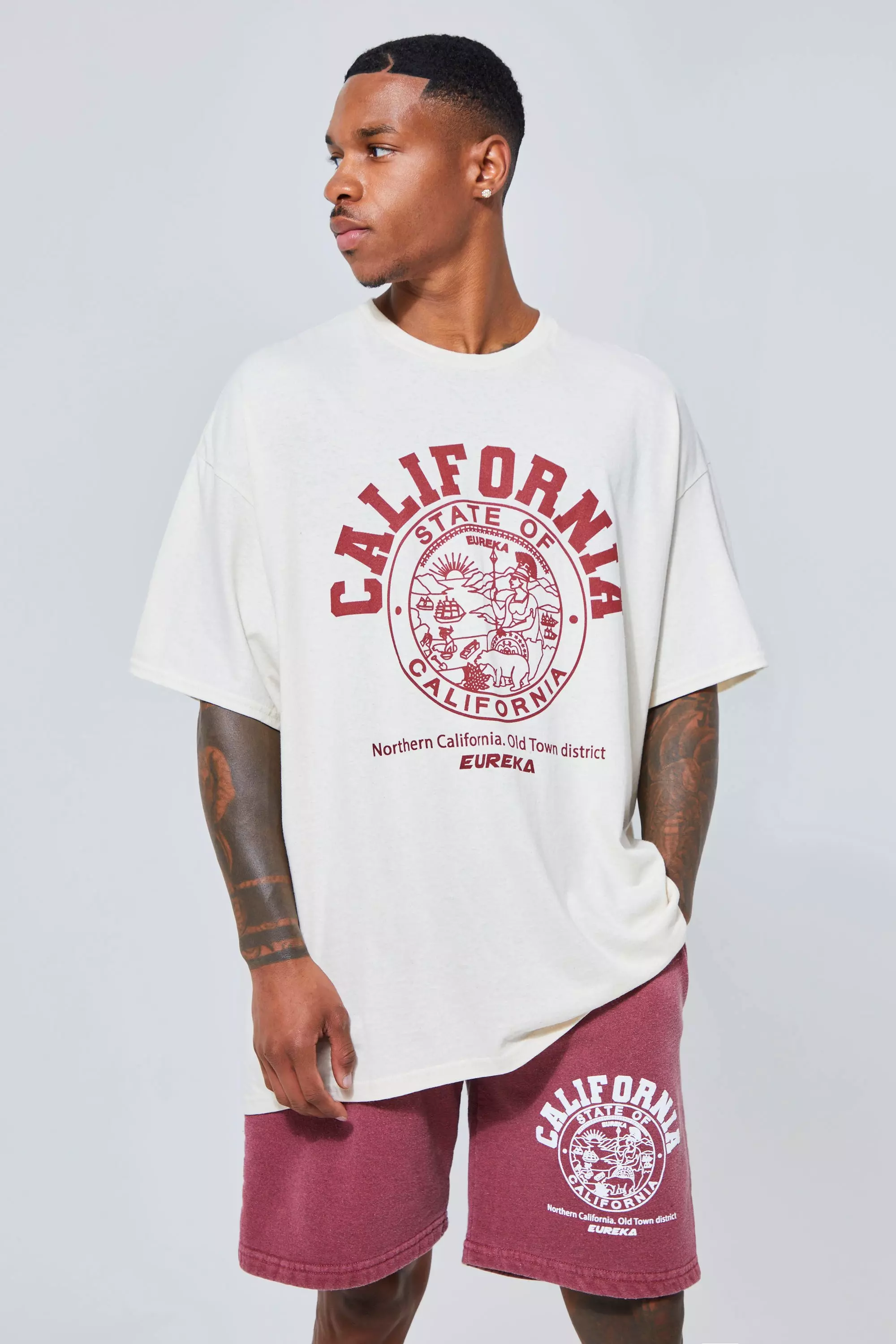 Ecru Oversized California State Graphic T-shirt Set alternative image