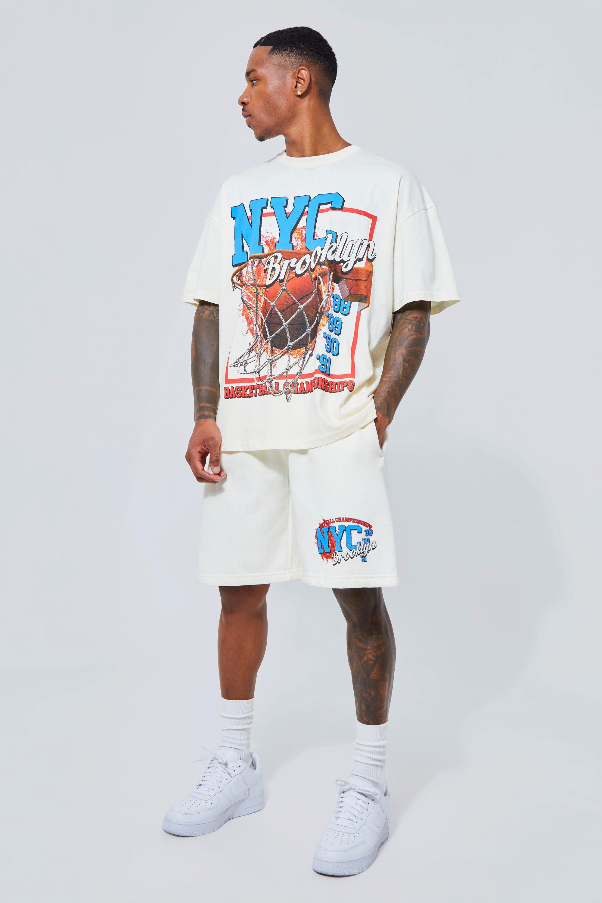 boohooMAN Mens Oversized Basketball Graphic T-Shirt - White XS