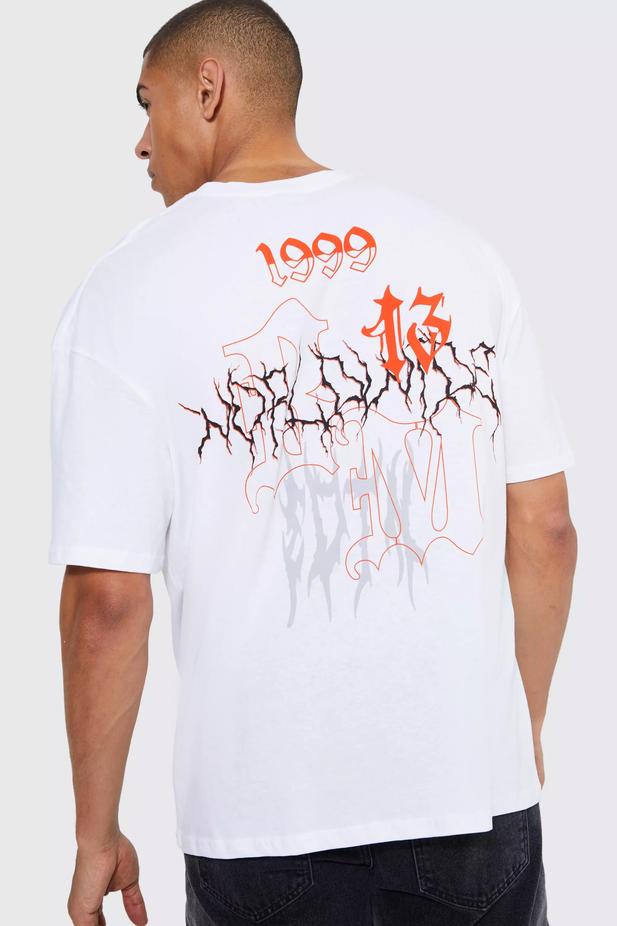 Oversized Extended Neck Graffiti T-shirt White