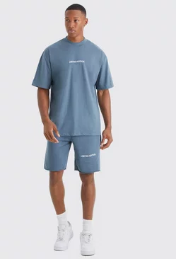 Oversized Limited Raw Hem T-shirt & Short Set slate blue