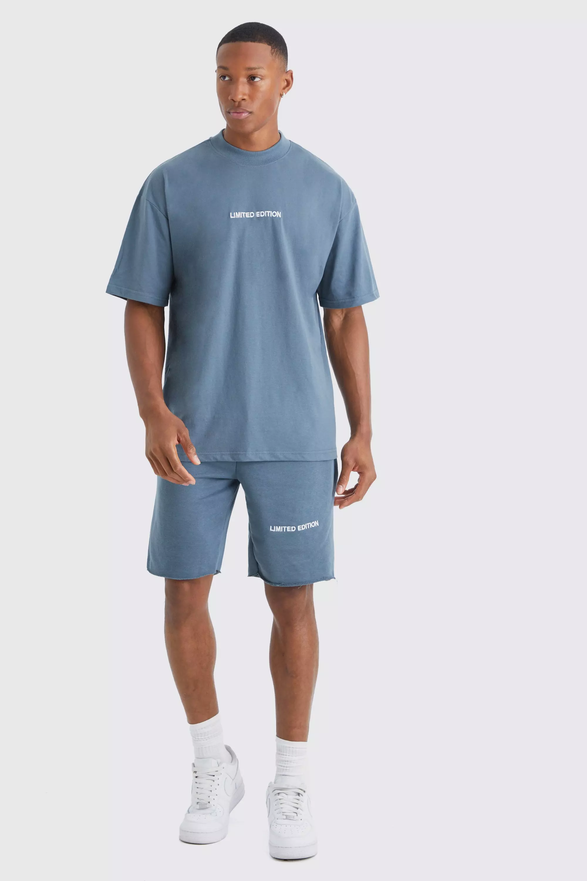 Oversized Limited Raw Hem T-shirt & Short Set slate blue