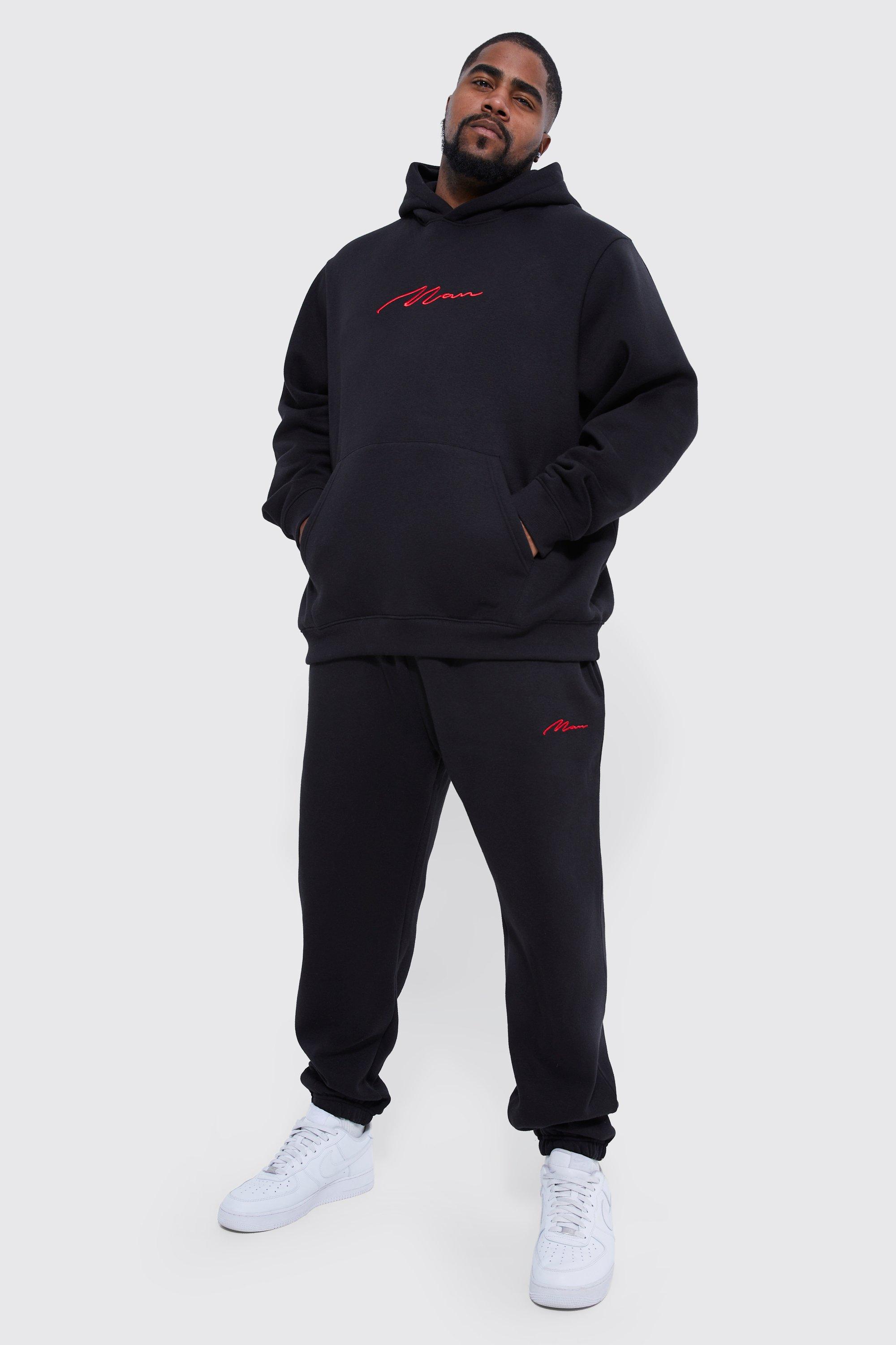 Boohooman hoodie with store man embroidery in black