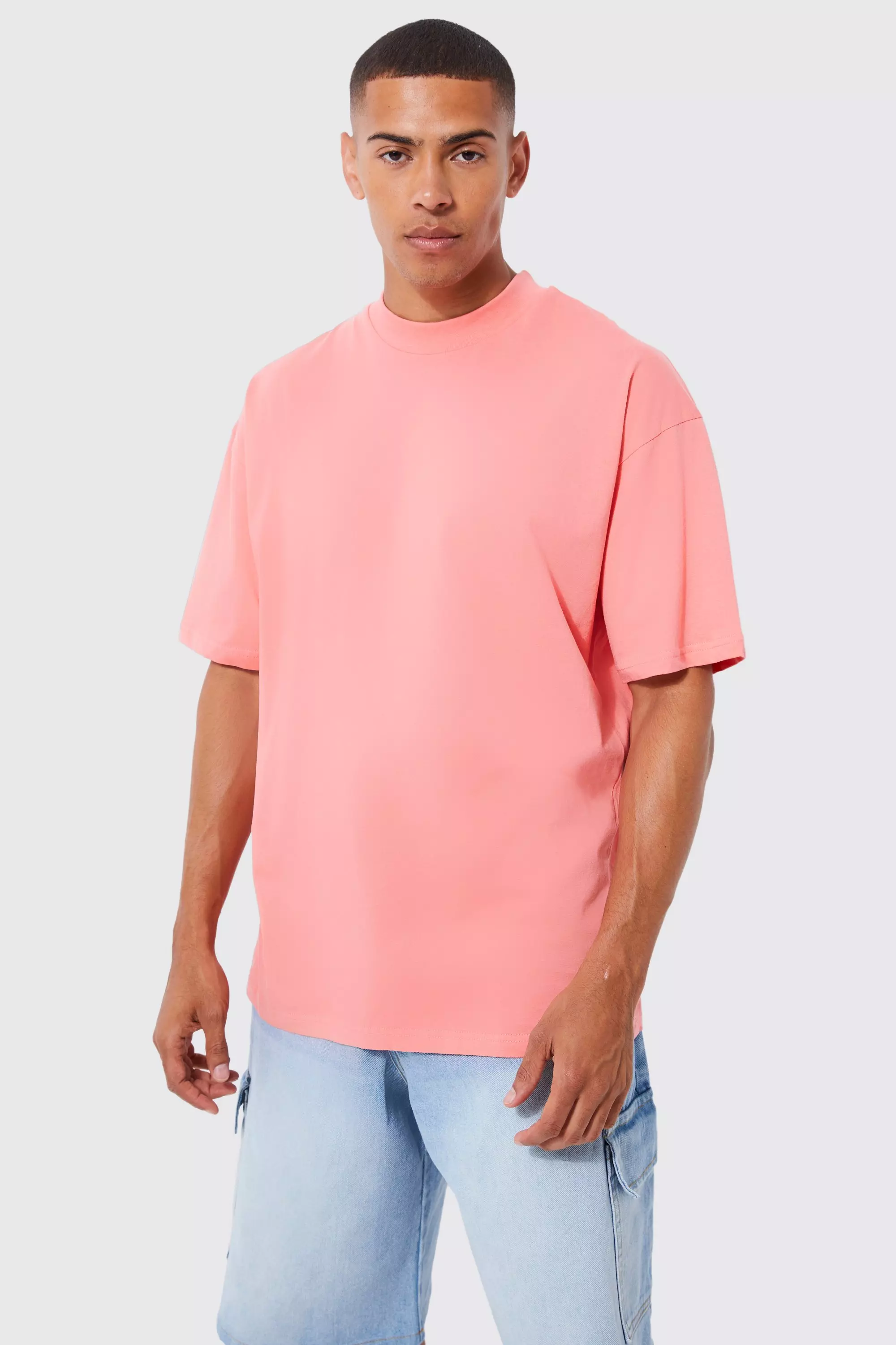 Coral Pink Oversized Extended Neck T-shirt