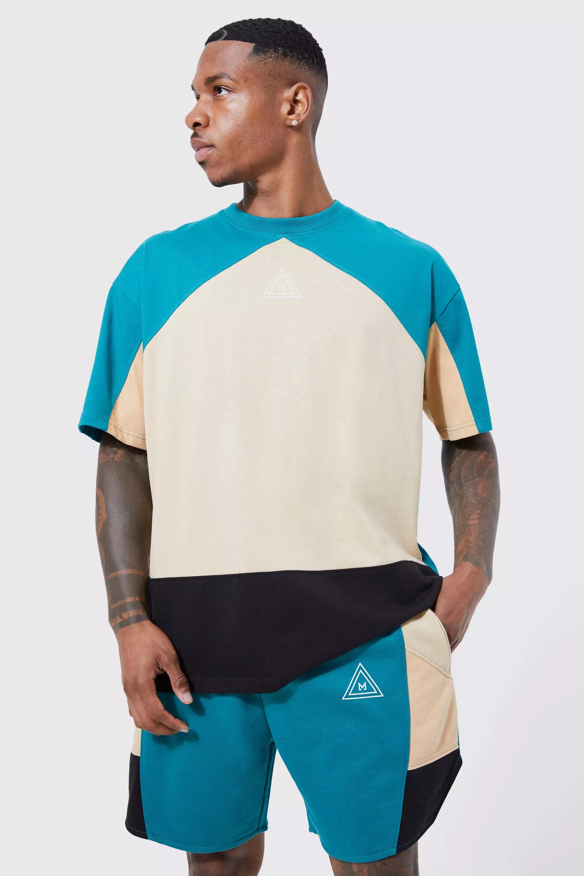 Oversized Branded Colour Block T-shirt Teal