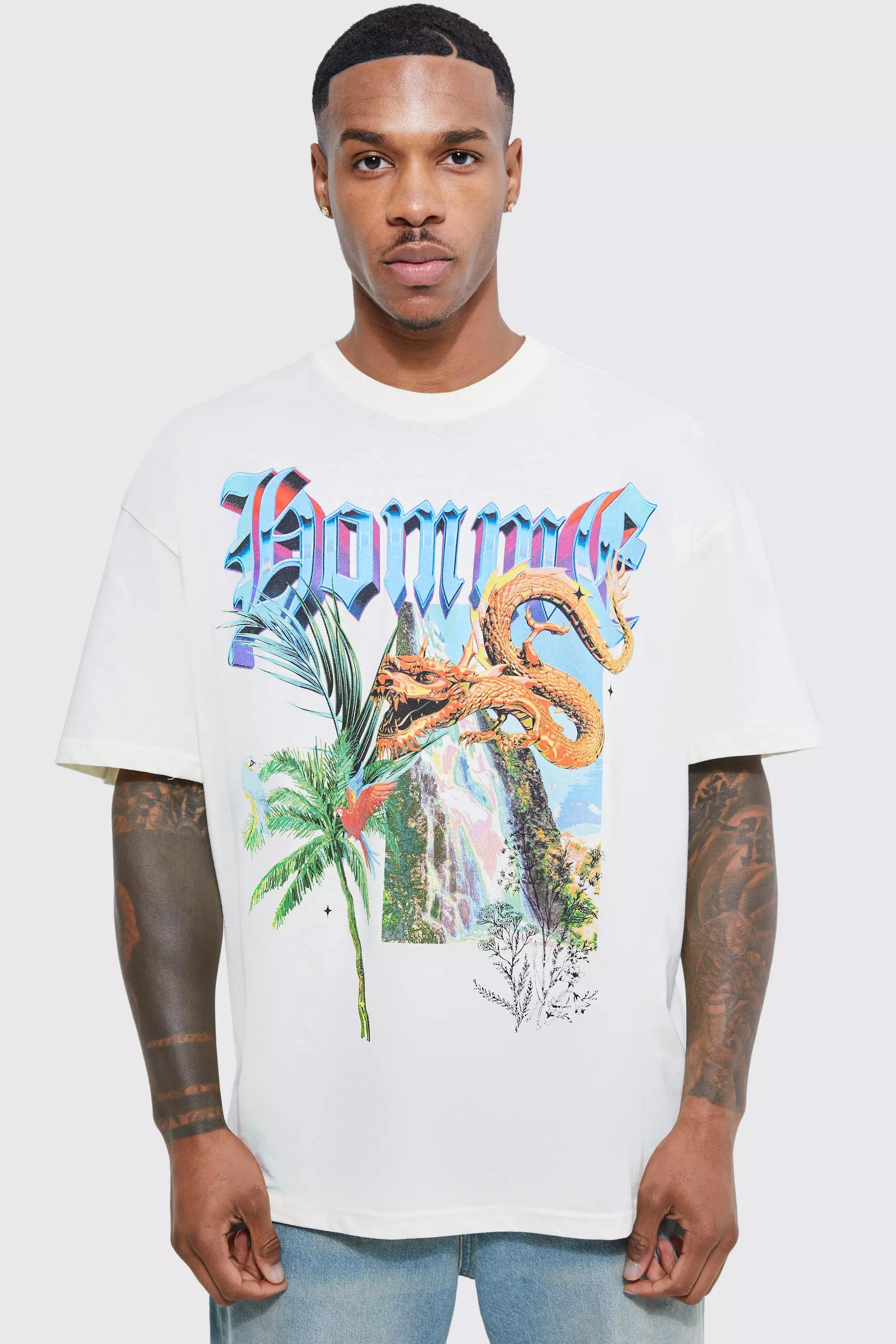 Oversized Graphic Homme T-shirt ecru