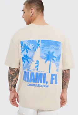 Sand Beige Oversized Miami Puff Print T-shirt