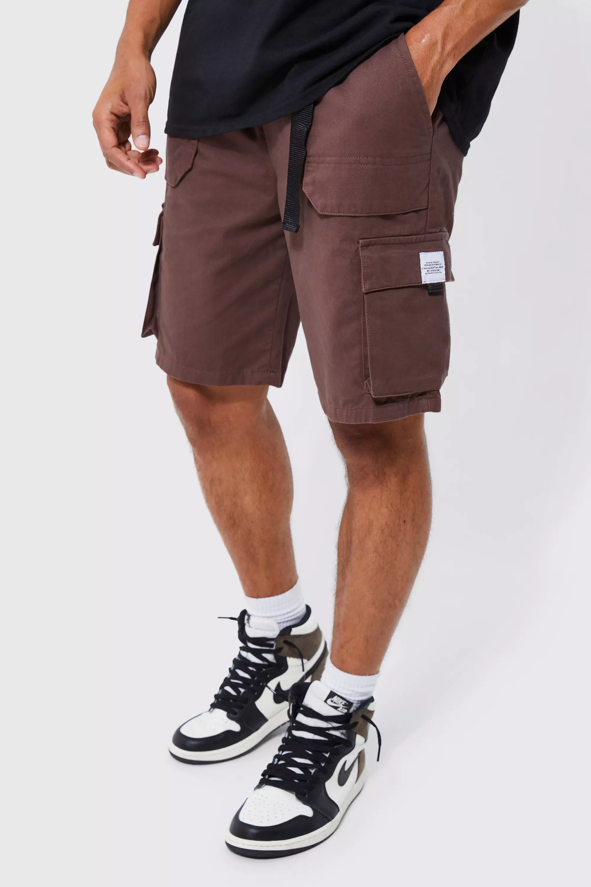 Elasticated Relaxed Cargo Short With Tab Chocolate