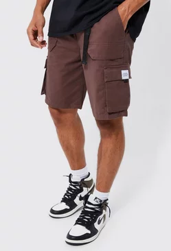 Elastic Relaxed Cargo Short With Tab Chocolate