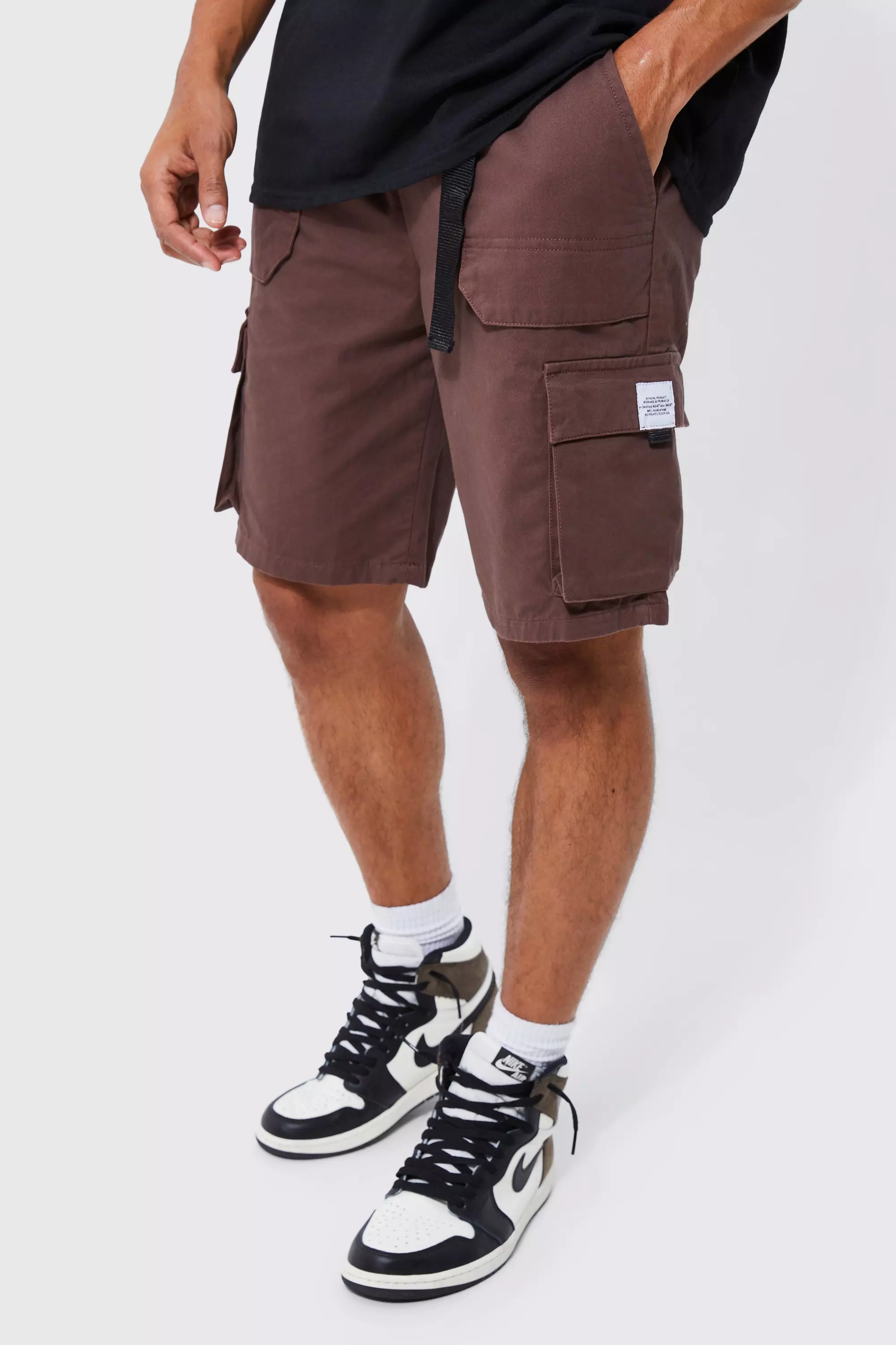 Elastic Relaxed Cargo Short With Tab Chocolate