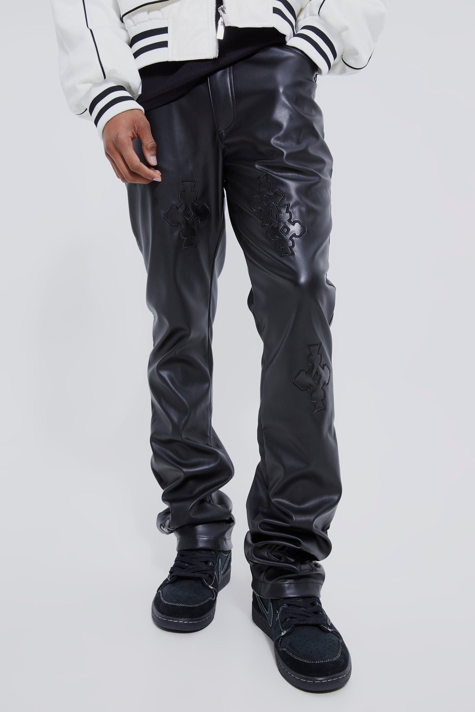 BLACK LEATHER PANTS WITH WHITE STARS TO MEN