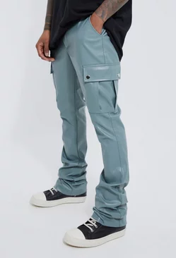 Fixed Skinny Stacked Flare Pu Pants Teal
