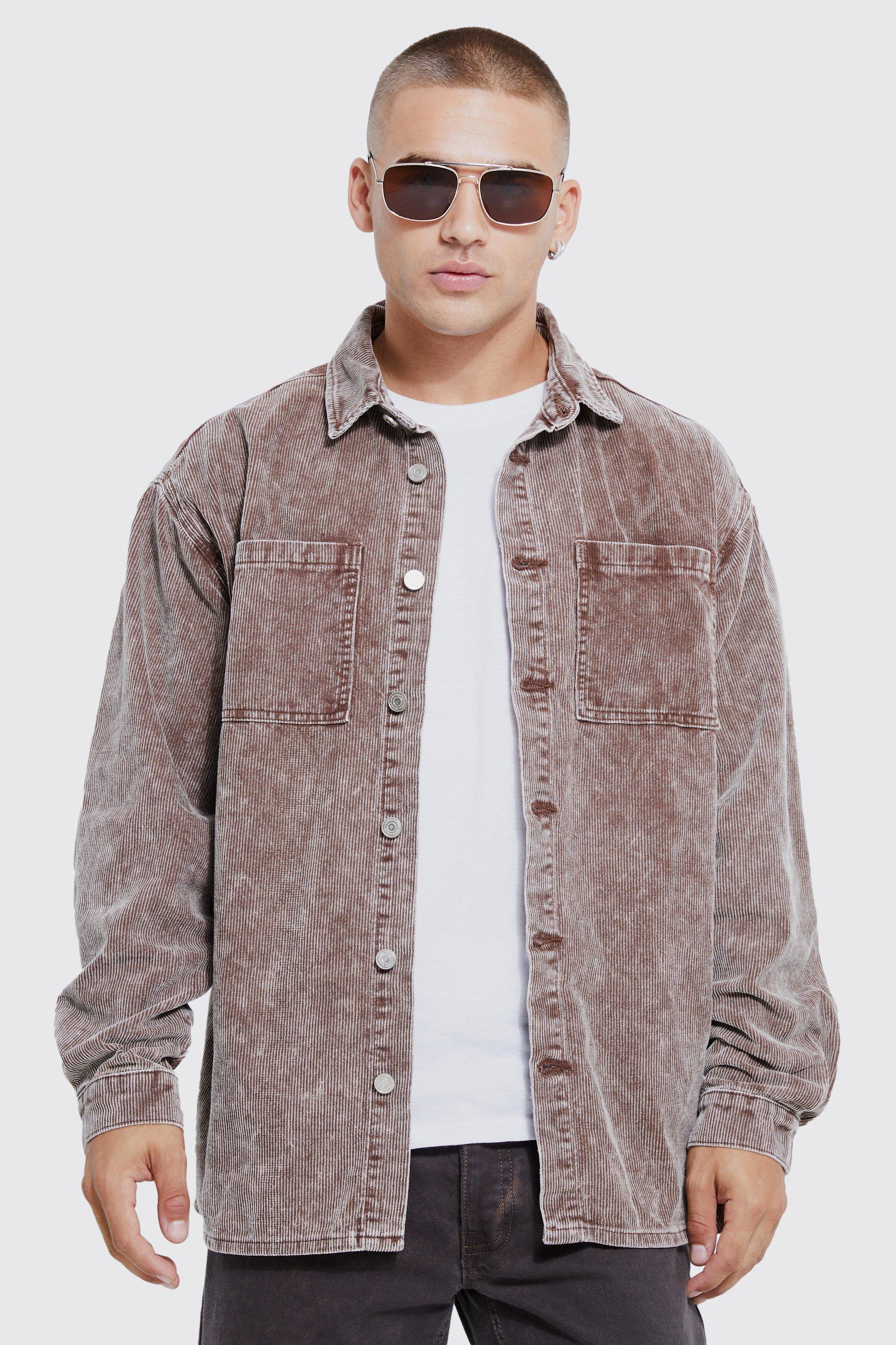 Chocolate Oversized Long Sleeve Acid Wash Corduroy Shirt