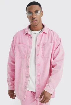 Pink Oversized Long Sleeve Acid Wash Cord Shirt