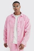 Pink Oversized Acid Wash Gebleekt Corduroy Overhemd Met Lange Mouwen