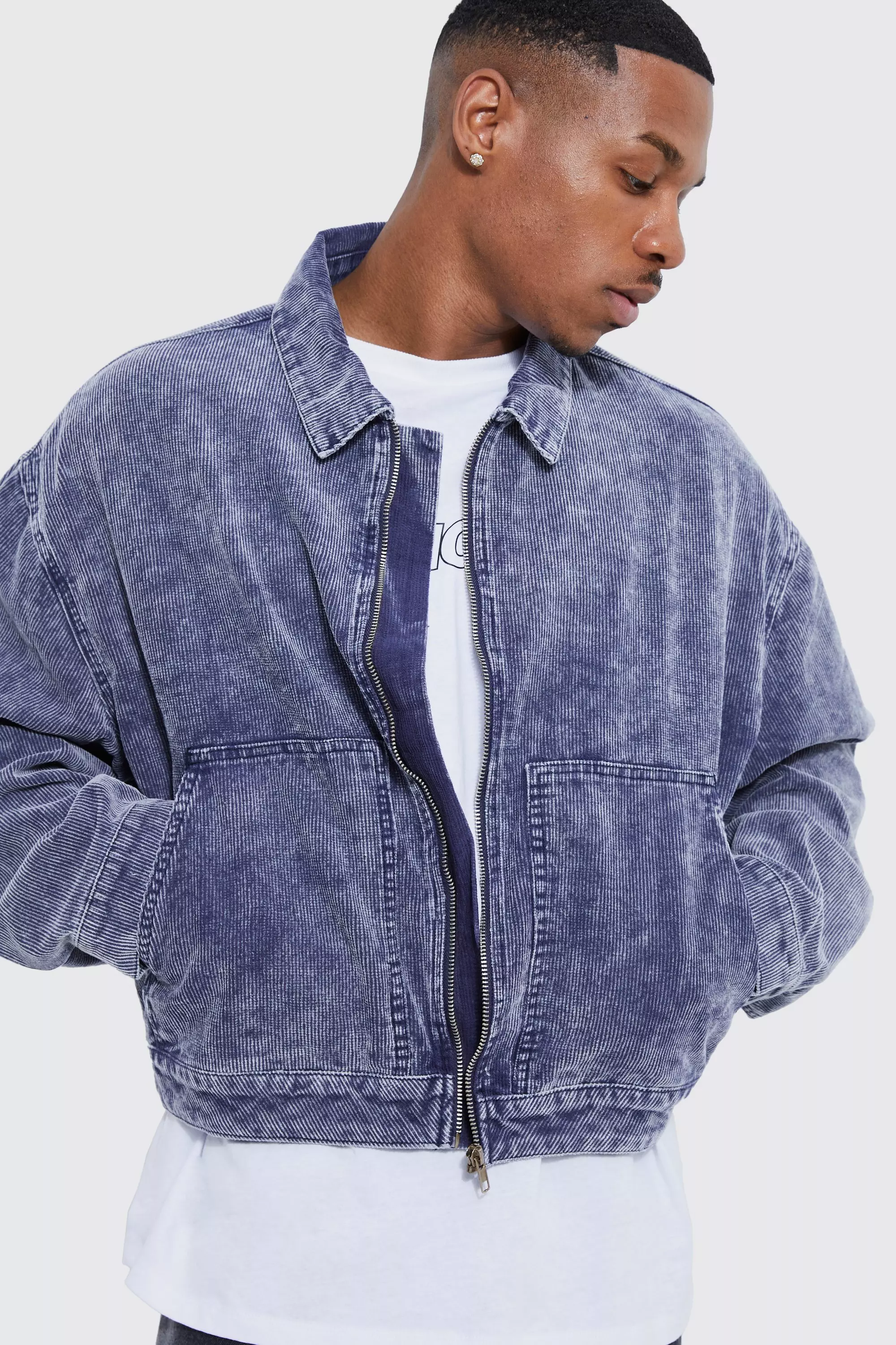 Veste ample zippée en velours côtelé, Navy autre image