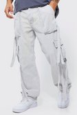 Ice grey Relaxed Strap Detail Acid Wash Cord Pants