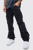 Charcoal Relaxed Strap Detail Acid Wash Cord Trousers