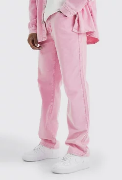 Pink Relaxed Fit Acid Wash Cord Pants