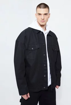 Black Tall Oversized Coated Denim Jacket