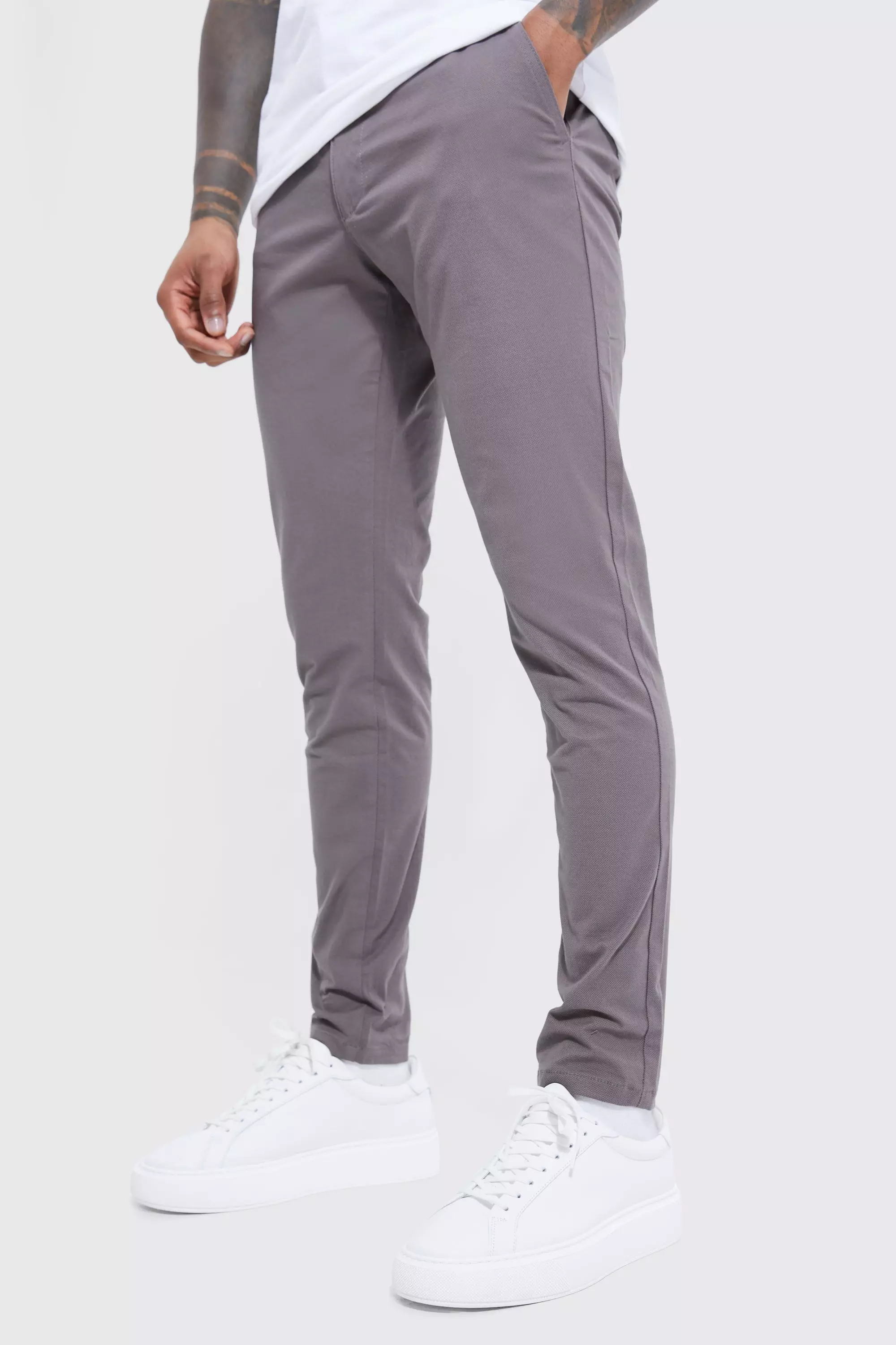 Grey Fixed Waist Skinny Textured Chino