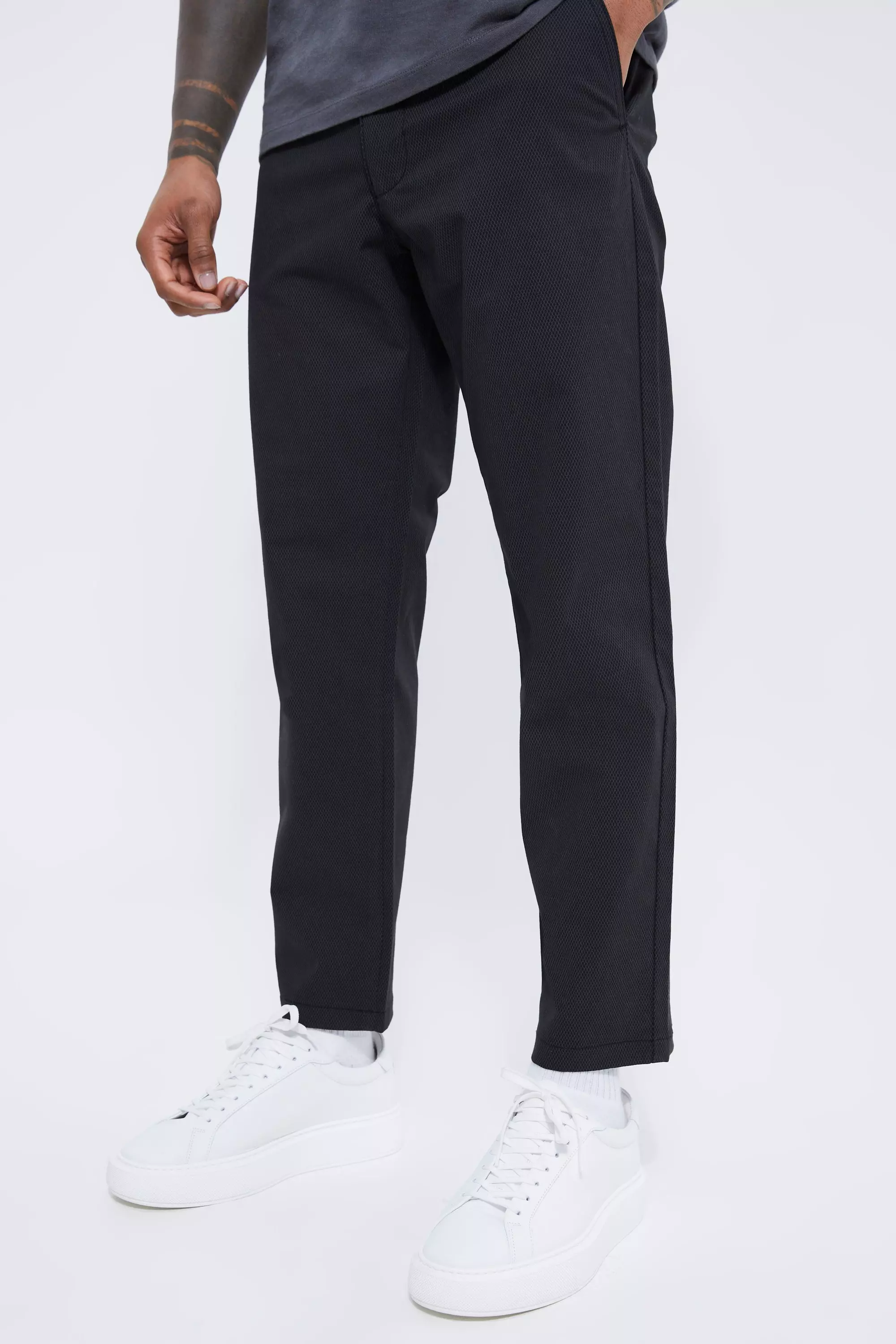 Fixed Waist Slim Cropped Textured Chino Black