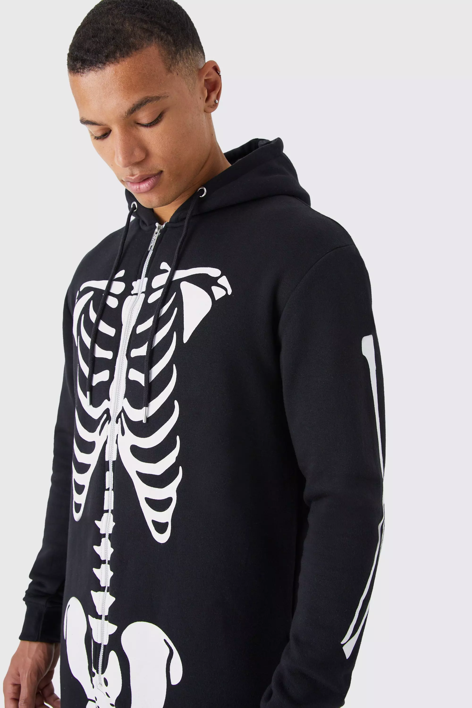 Tall Halloween Skeleton Onesie boohooMAN UK
