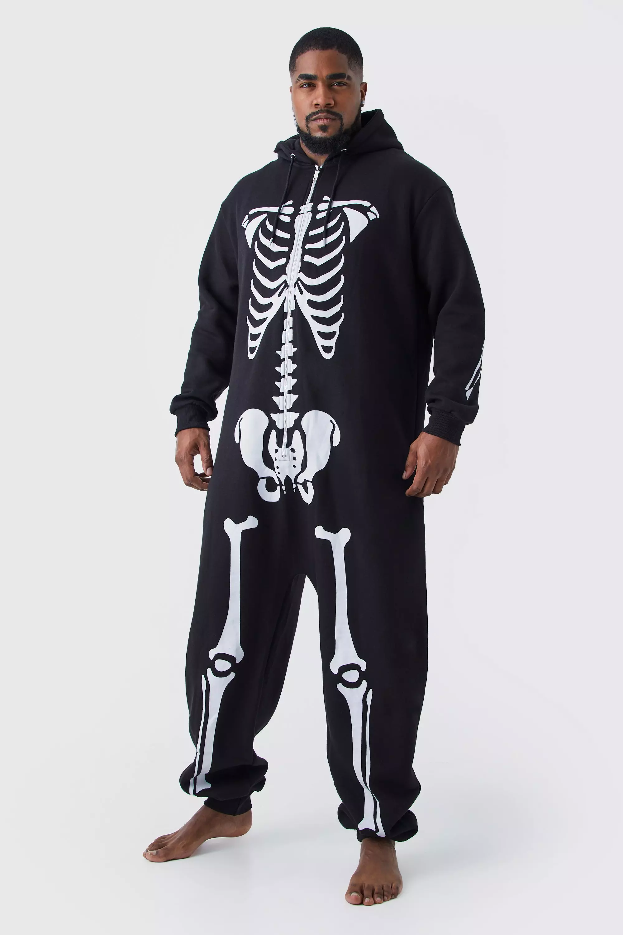 Plus Size Halloween Skeleton Onesie Black