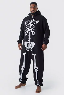 Plus Size Halloween Skeleton Onesie Black