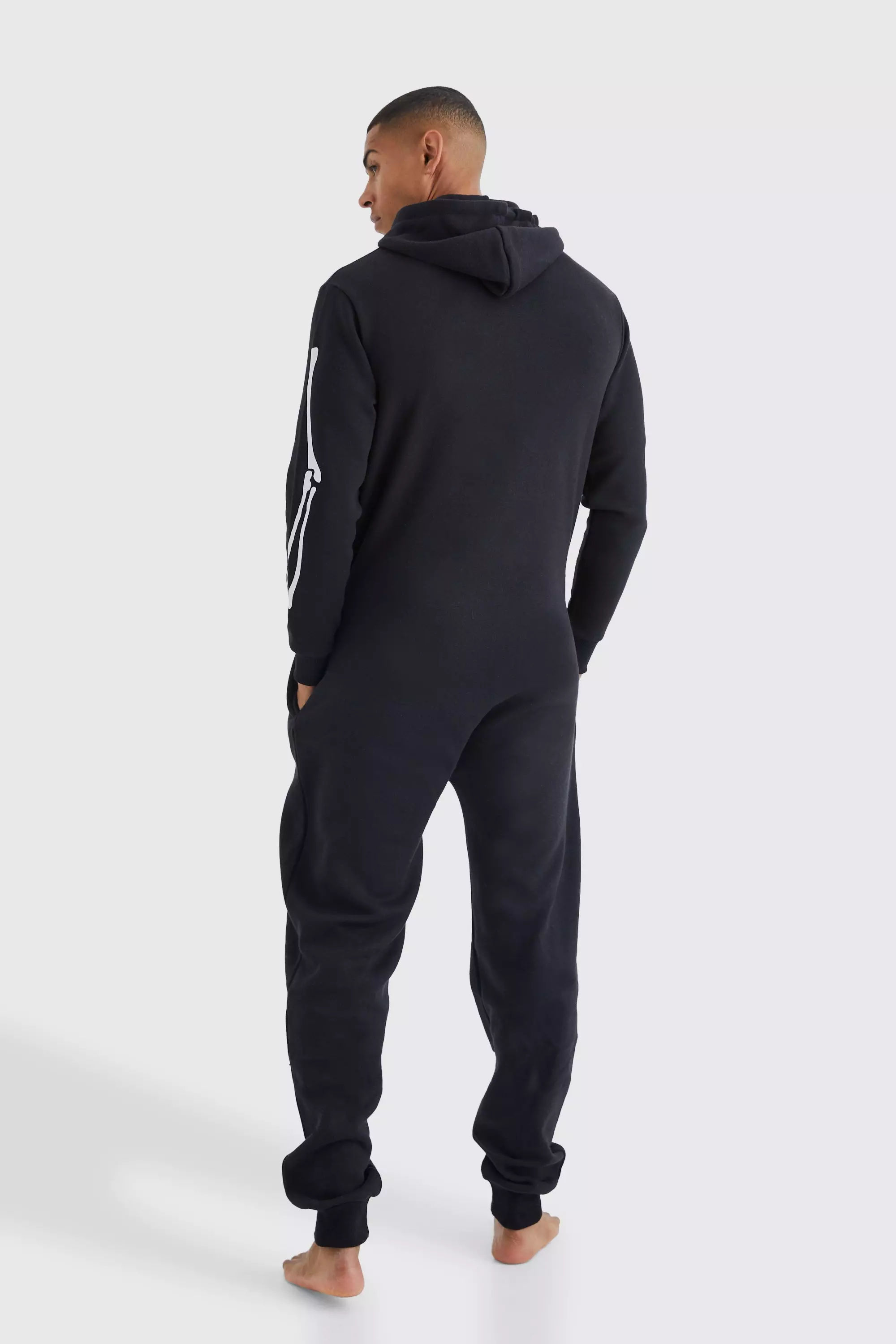 Black Skeleton Onesie boohooMAN UK