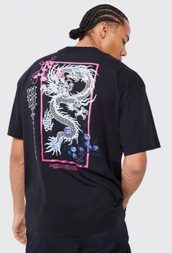 Black Tall Longline Extended Neck Graphic T-shirt