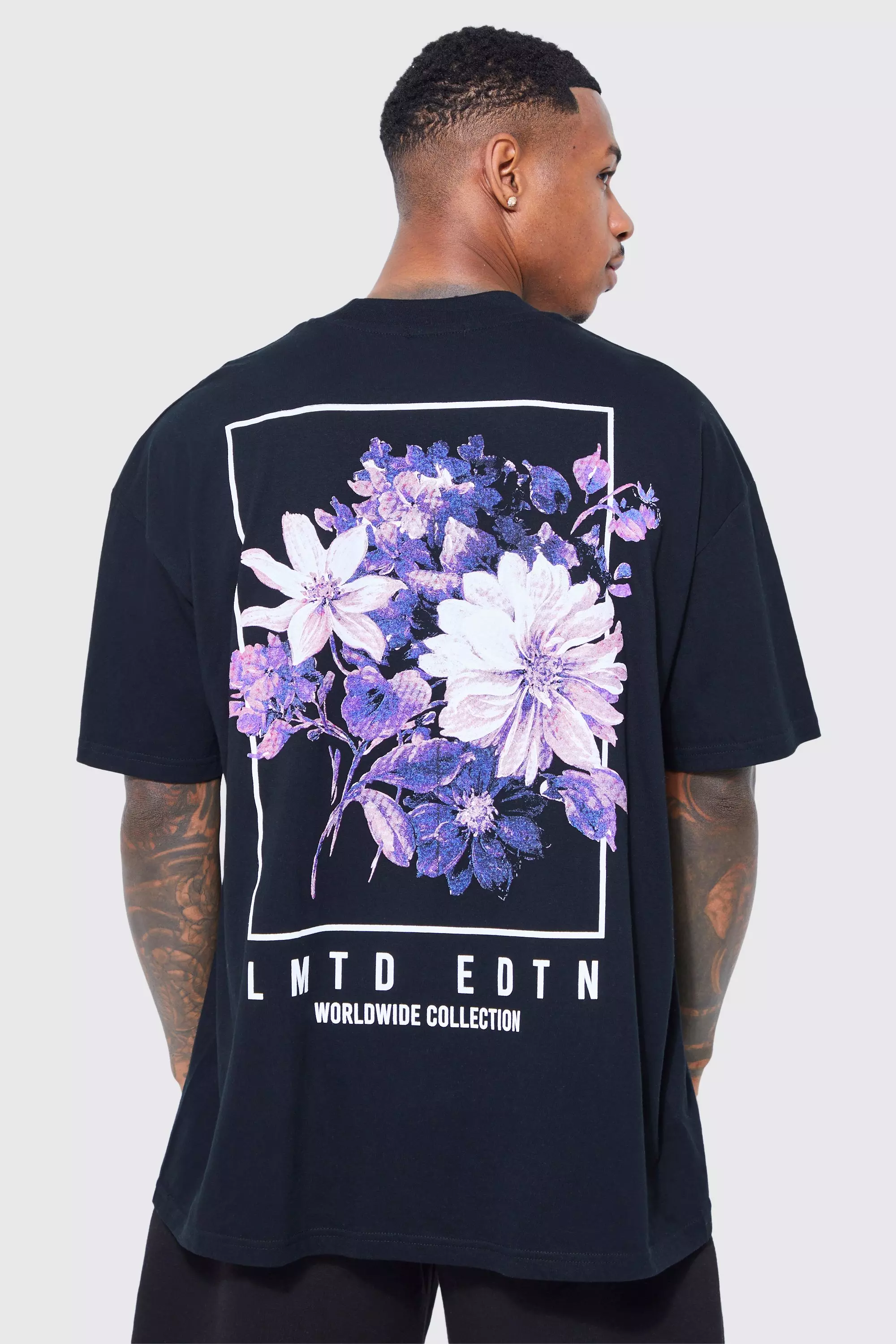 Black Oversized Floral Back Graphic T-shirt