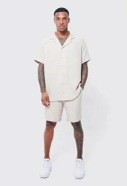 Oversized Linen Shirt And Short Set natural