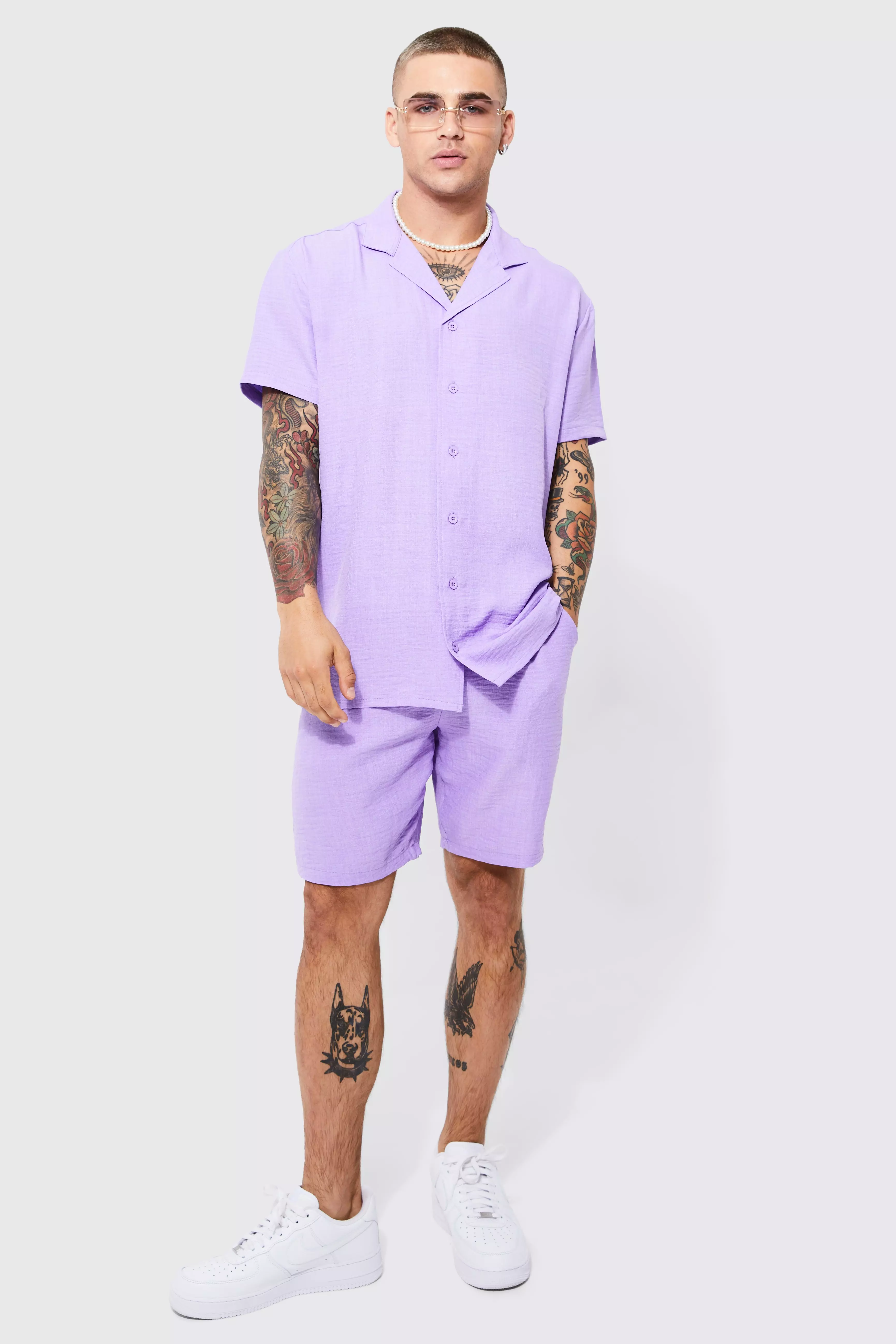Lilac Oversized Linen Shirt And Short Set alternative image