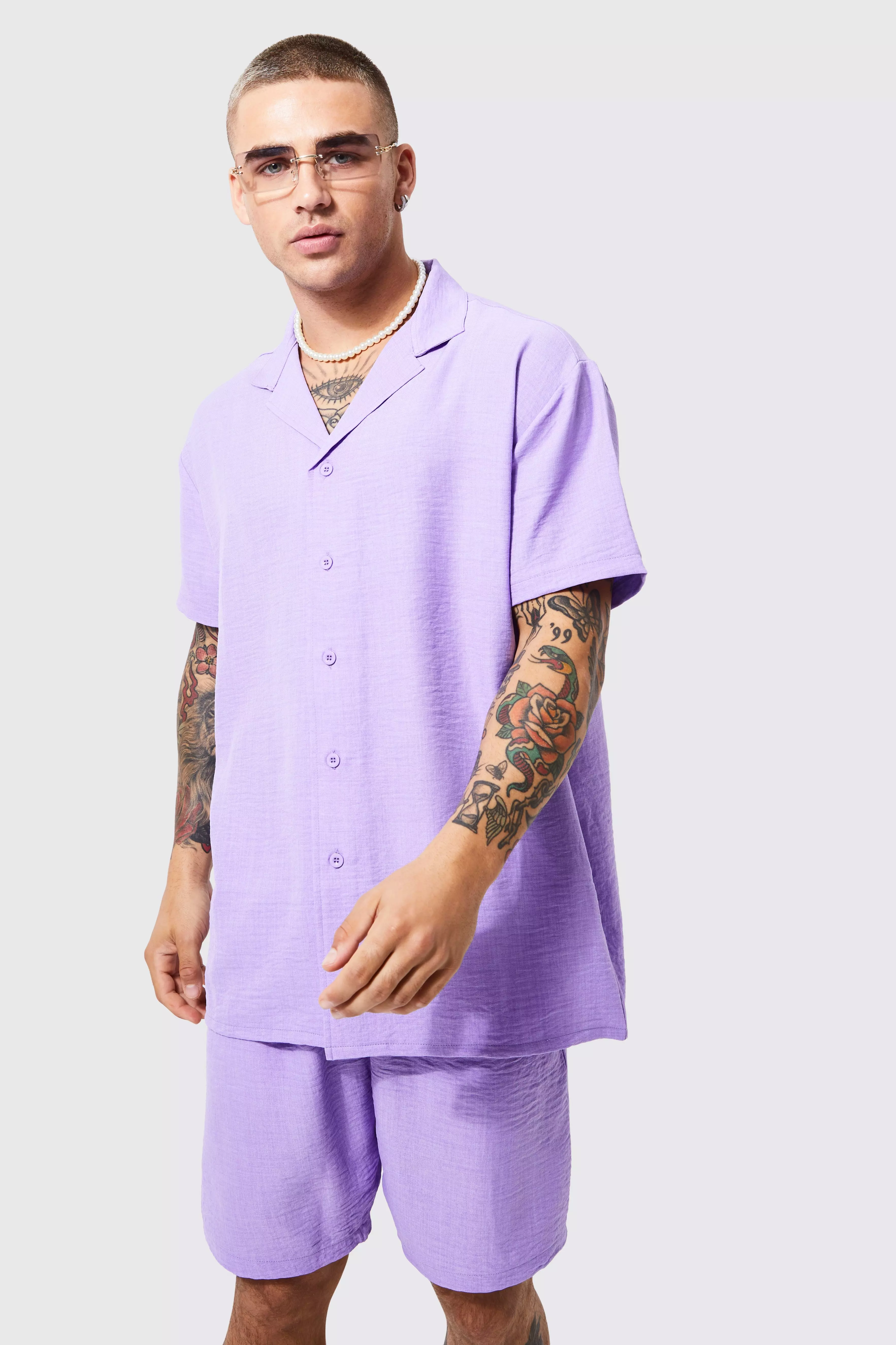 Lilac Oversized Linen Shirt And Short Set alternative image