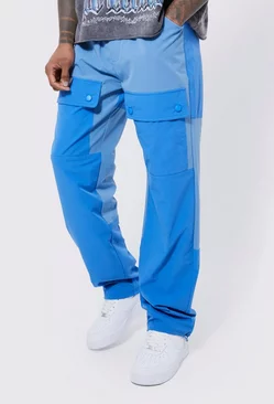 Blue Elastic Lightweight Stretch Colour Block Pants