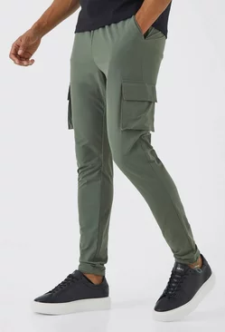 Khaki Elastic Lightweight Stretch Skinny Cargo Pants
