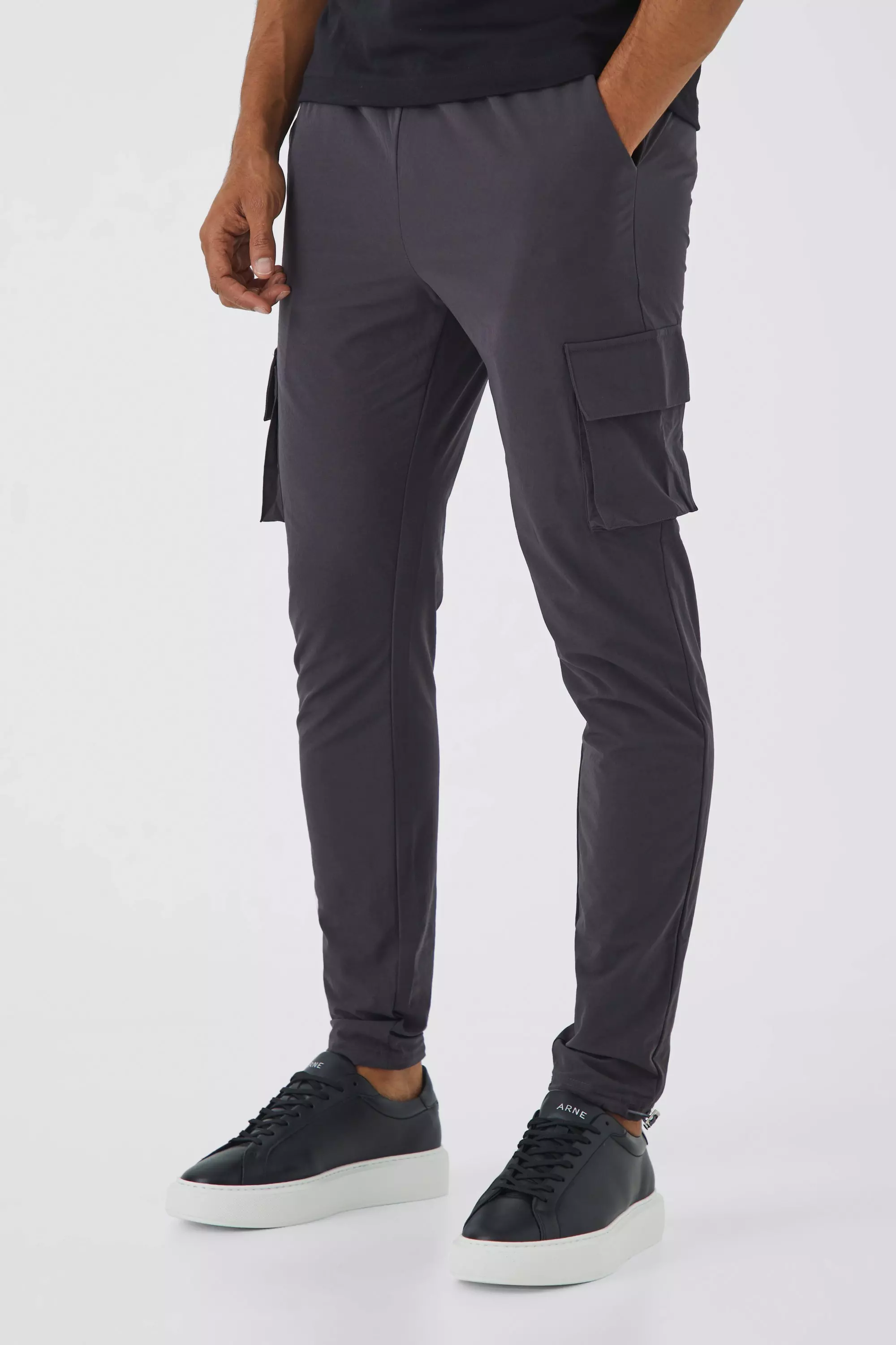 Elasticated Waist Technical Stretch Golf Skinny Cargo Pants Charcoal