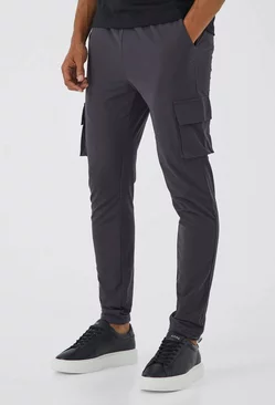 Charcoal Grey Elastic Lightweight Stretch Skinny Cargo Pants