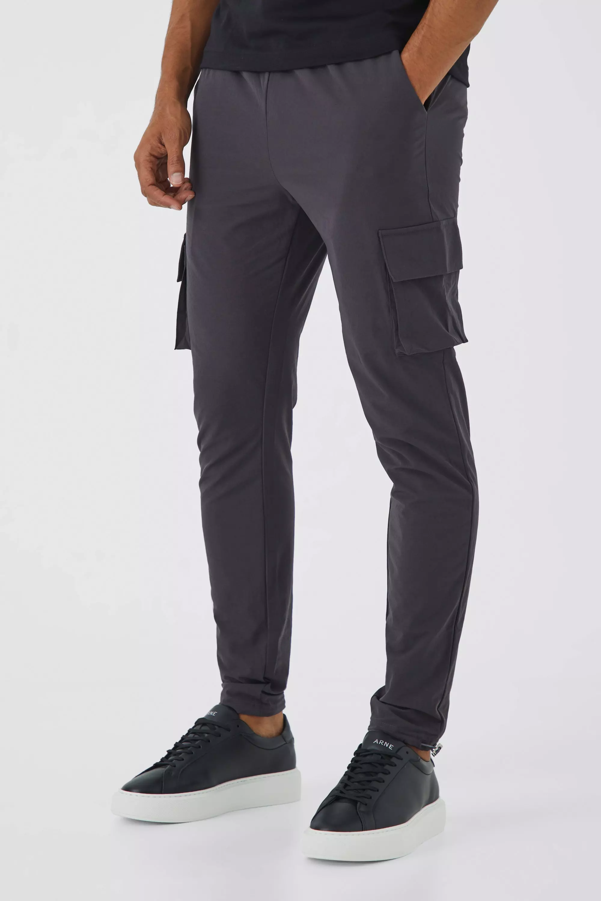 Charcoal Grey Elastic Lightweight Stretch Skinny Cargo Pants