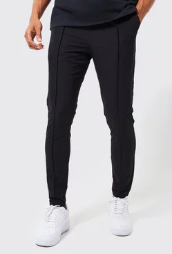 Elastic Lightweight Stretch Skinny Pintuck Pants Black