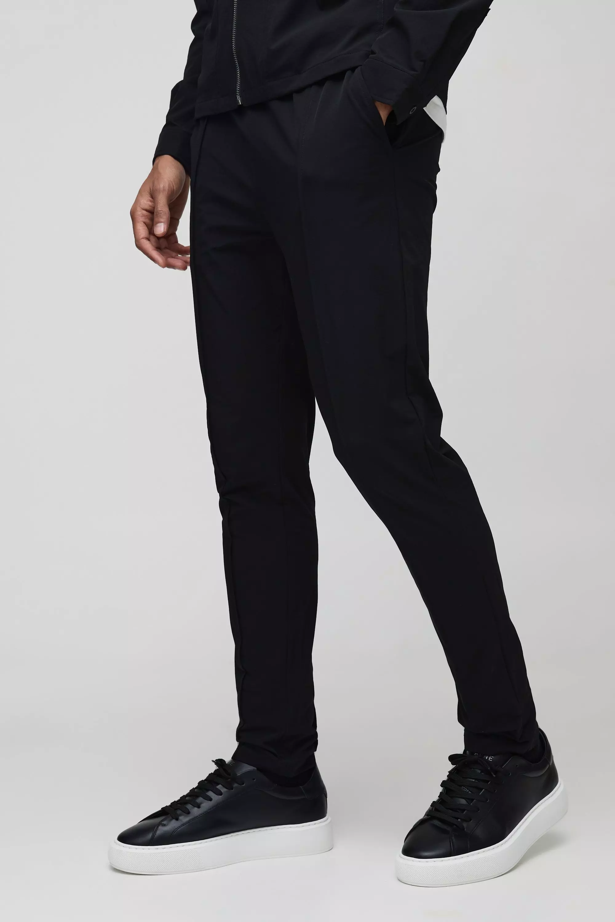 Black Elastic Lightweight Stretch Skinny Pintuck Pants