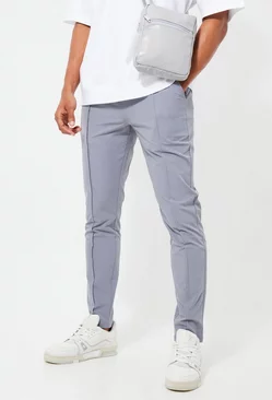 Grey Elastic Lightweight Stretch Skinny Pintuck Trouser