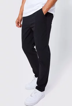 Black Elastic Waist Lightweight Stretch Slim Pants