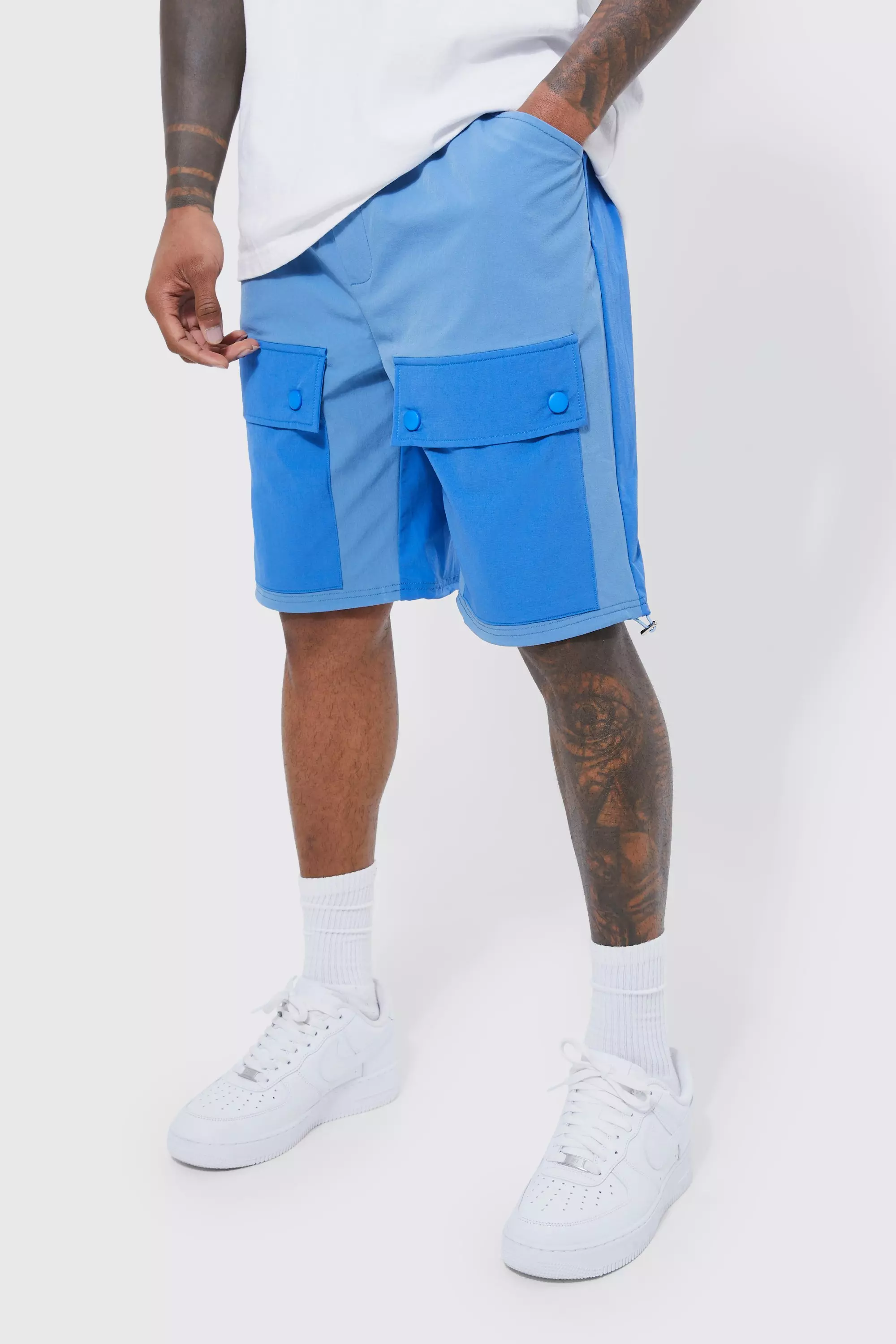 Blue Elastic Relaxed Lightweight Stretch Colour Block Cargo