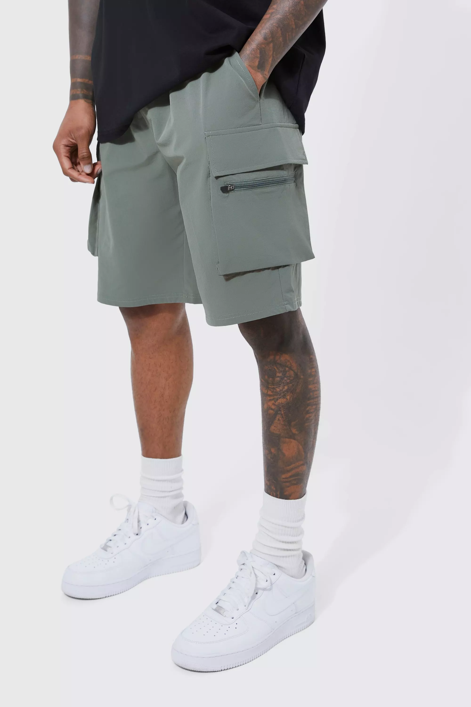 Khaki Elastic Relaxed Lightweight Stretch Cargo Short