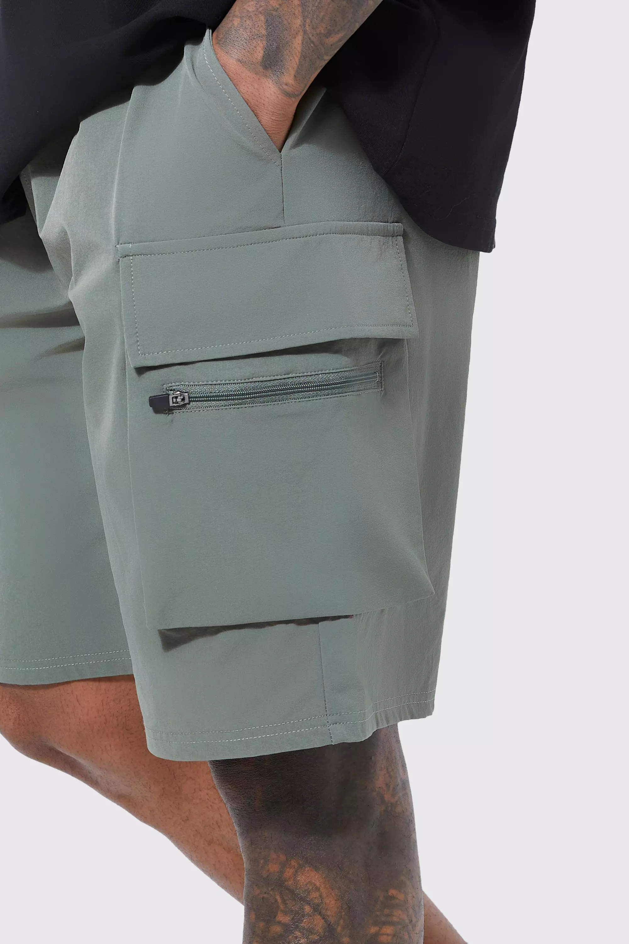 Lockere elastische Stretch Cargo-Shorts, Khaki alternatives Bild