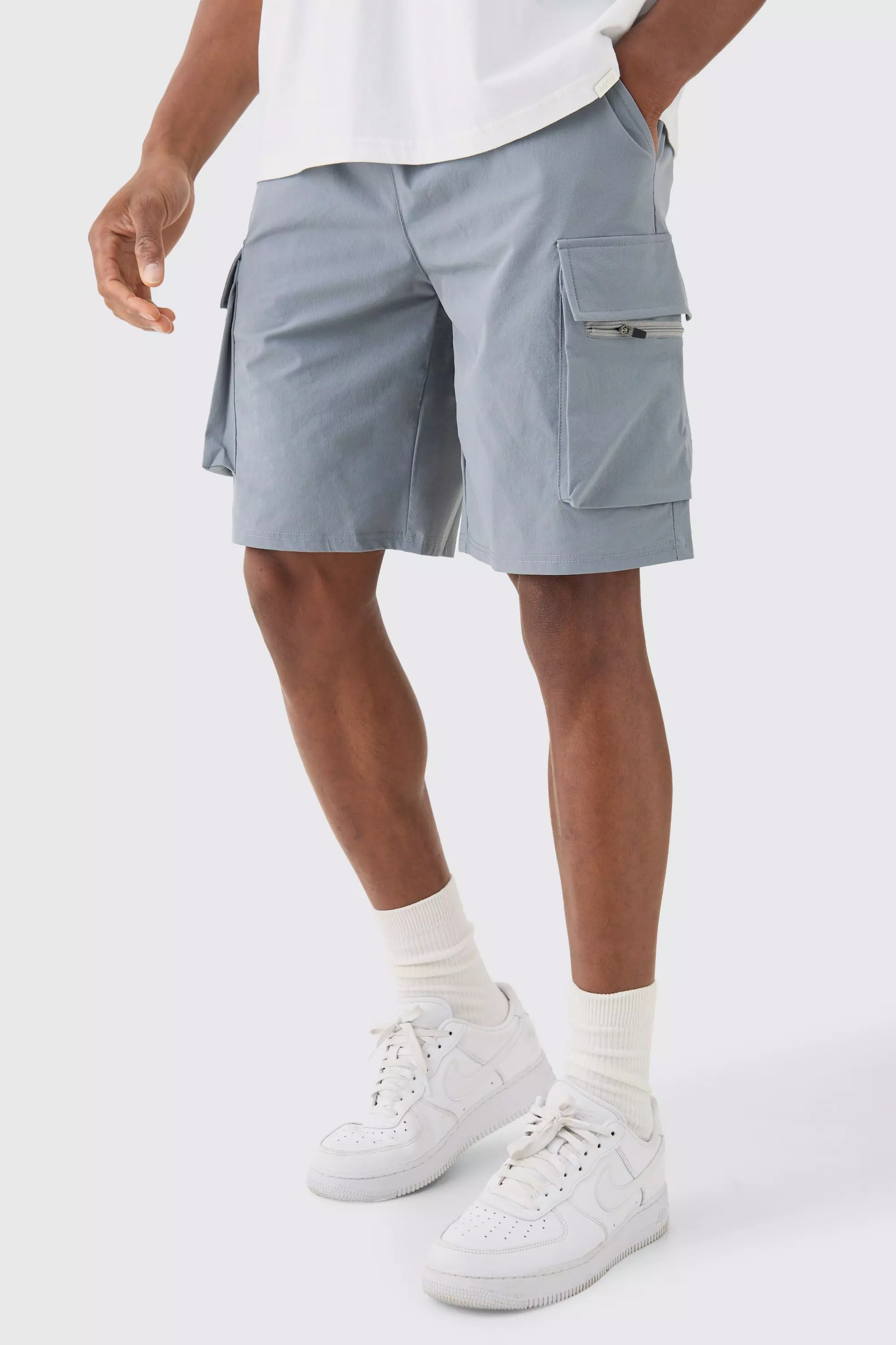 Elasticated Waist Relaxed Technical Stretch Cargo Short Grey